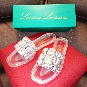 Lauren Lorraine Women's Silver Embellished Clear Jelly Sandals Size 7